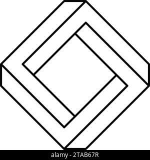 Unmögliche quadratische Form. Optische optische Täuschung. Rechteckiges Symbol für unendliche Schleife. Abstrakte unwirkliche geometrische Form. Lineares Puzzle-Designelement für Logo, Symbol, Etikett, Tag. Vektorabbildung Stock Vektor