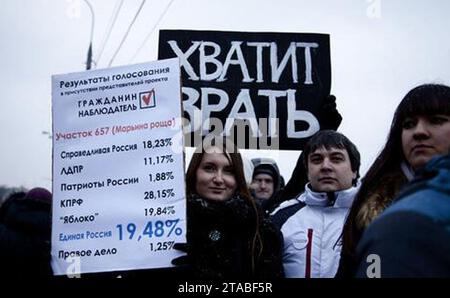 Yuli Wochen Russland Protestiert Moskau Zeichen 12 20 2011 480. Stockfoto