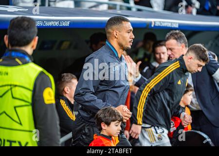 Madrid, Spanien. November 2023. Juan Jesus von Napoli war beim Spiel der UEFA Champions League 2023/24 zwischen Real Madrid und Neapel im Santiago Bernabeu Stadion zu sehen. Endergebnis: Real Madrid 4:2 Neapel. Quelle: SOPA Images Limited/Alamy Live News Stockfoto