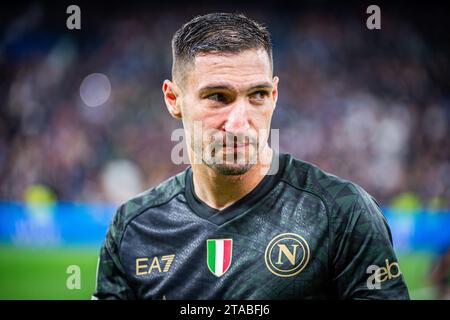 Madrid, Spanien. November 2023. Matteo Politano aus Neapel wurde beim Spiel der UEFA Champions League 2023/24 zwischen Real Madrid und Neapel im Santiago Bernabeu Stadion gesehen. Endergebnis: Real Madrid 4:2 Neapel. Quelle: SOPA Images Limited/Alamy Live News Stockfoto