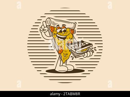 Maskottchencharakter einer Pizza mit einer Box Pizza Stock Vektor