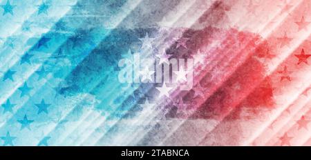 USA Farben, Sterne und leuchtende Streifen abstrakter Grunge Blot Hintergrund. Modernes Design zum Independence Day. Konzept amerikanische Flagge. Vektorabbildung Stock Vektor