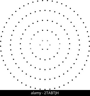 Symbol für gestrichelten konzentrischen Kreis. Schwarz-weiß gebrochene runde Ringe. Schallwelle, Radar, Ziel. Gepunktete Rundlinien. Abstrakte Schwarzweiß-Grafik Stock Vektor