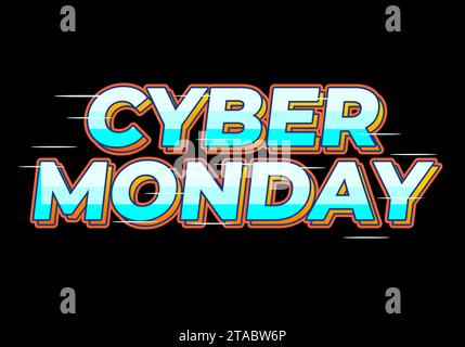 Cyber monday. Texteffekt in blauer Farbverlaufsfarbe, schwarzer Hintergrund Stock Vektor