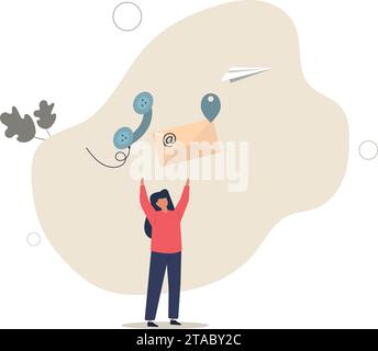 Kontaktieren Sie uns per E-Mail, Telefon oder Büro, kommunizieren Sie mit Kunden oder Kunden, Geschäftsinformationen oder über einen Kanal für das Konzept der Geschäftskontakte. Stock Vektor