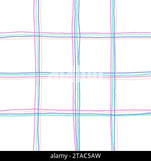Gingham Check-Vektormuster in leuchtenden, satten Farben. Handgezeichnete kreuzte Streifen. Geometrischer Hintergrund mit Schachzug. Cottage Stock Vektor