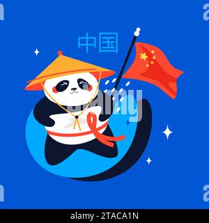 Panda in einem dreieckigen Hut - moderne farbige Vektor-Illustration Stock Vektor