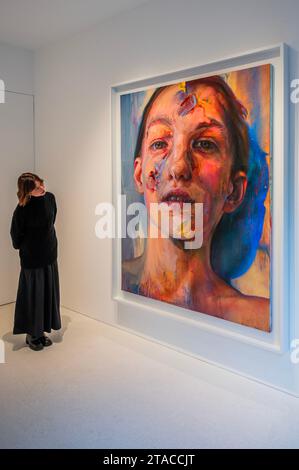 London, Großbritannien. November 2023 30. Skene, 2023 - Ekkyklema von Jenny Saville - Gagosian Exhibit New Paintings Exploring the Intersection of Physical and Digital Reality. Eröffnung in der Davies Street Gallery. Guy Bell/Alamy Live News Stockfoto