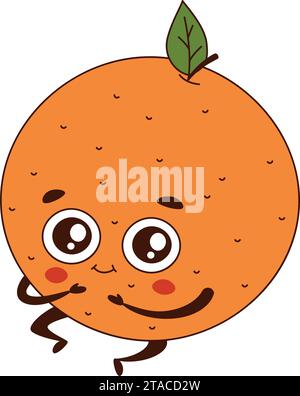 Niedliche orangefarbene Ständer. Zeichentrickfigur Zitrusfrucht mit Armen, Beinen und Augen Stock Vektor