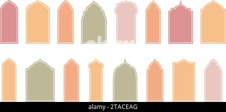 Vielseitige Vorlagen im islamischen Stil und Rahmendesign. Orientalische moderne Boho-Fenster und Bögen. Stock Vektor