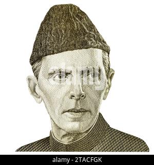 Muhammad Ali Jinnah (1876–1948). Porträt von pakistanischen Banknoten. Muhammad Ali Jinnah ist der Gründer von Pakistan Stockfoto