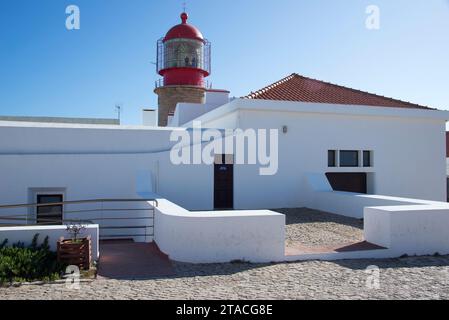 Leuchtturm von Cabo Sao Vicente. Faro, Die Algarve, Portugal. Stockfoto