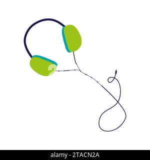 Kopfhörer-Cartoon-Vektor. Persönliches Musikzubehör im flachen Stil. Headset mit Abbildung des Kabelvektors isoliert auf weiß. DJ-Geräte zum Hören Stock Vektor