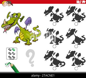 Cartoon-Illustration, in der das richtige Bild für das Lernspiel mit Dragon Fantasy-Charakter gefunden wird Stock Vektor
