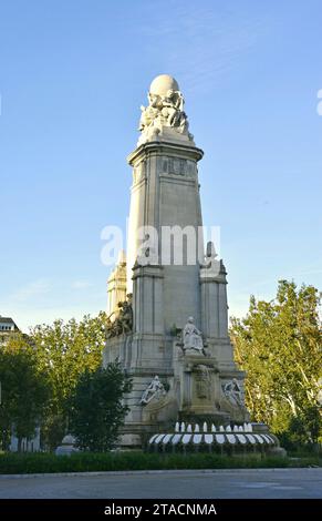 Denkmal für Cervantes auf der Plaza de España in Madrid, Spanien Stockfoto