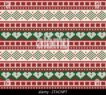 Weihnachtliches Pullover-Muster. Nahtlos gestrickter Weihnachtshintergrund. Skandinavische Jumper-Vektorillustration. Stock Vektor