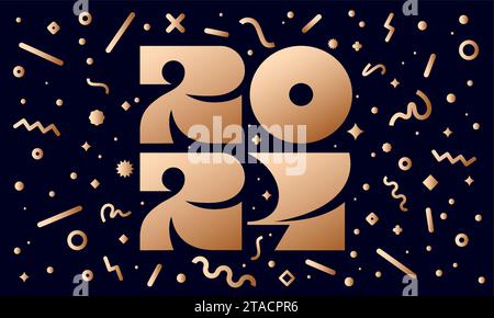Frohes Neues Jahr 2024. Geometrischer, heller Stil für ein glückliches neues Jahr 2024. Feiertagshintergrund, Symbol für glückliches neues Jahr für Web, Druck. Grußkarte, Banner, Poster mit Aufschrift 2024. Vektorabbildung Stock Vektor