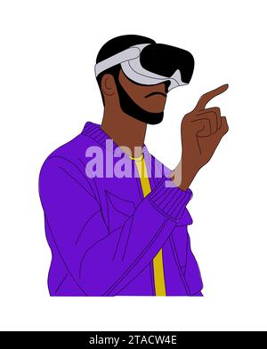 Schwarzer Mann mit VR-Headset-Vektor auf weiß. Stock Vektor