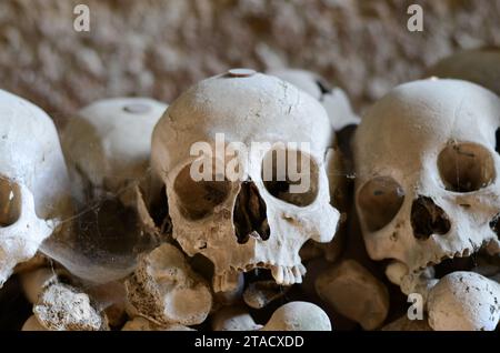 Schädel auf dem Friedhof Fontanelle, Neapel, Italien Stockfoto