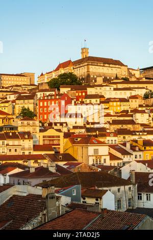 Blick auf die historische Coimbra mit Universität auf der Spitze, Portugal Stockfoto