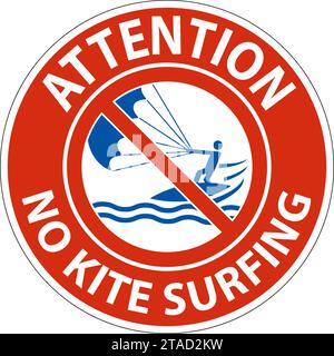 Wassersicherheitsschild Achtung, Kein Kitesurfen Stock Vektor