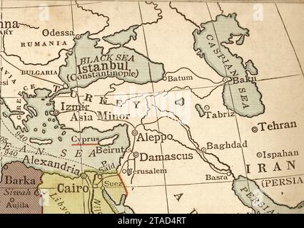 Eine alte/antike politische Karte von Ägypten, Afrika in Sepia. Stockfoto