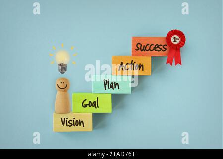 Holzpfähle auf der Treppe zum Erfolg - Konzept der Schritte zum Erfolg Stockfoto