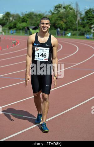 Adam Gemili (East London University), der in der U23 100 m bei den BUCS (British Universities and Colleges Sport) Championships, Bedford Athl, antrat Stockfoto