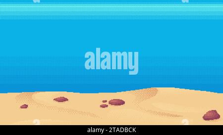 Pixelgrafik im Unterwasserhintergrund für Spiele oder mobile App. Illustration des Meeresbodens. Nahtlos bei horizontaler Andockung Stock Vektor