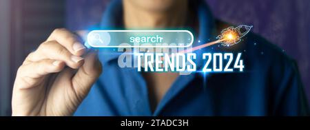 Ideen, Trends 2024 für Marketing, Technologie und Geschäftsplanung Neujahrsideen. Stockfoto