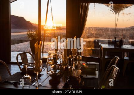 Desert Hills Zeltlager, Namib Desert Restaurant, Namibia Stockfoto