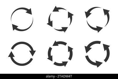 Kreisförmige Pfeile gesetzt. Symbol aktualisieren, neu laden und verarbeiten. Pfeile recyceln. Illustration des flachen Vektors Stock Vektor