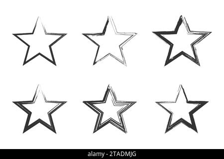 Grunge-STAR-Set. Mit Pinsel bemalte Sterne. Vektorabbildung Stock Vektor