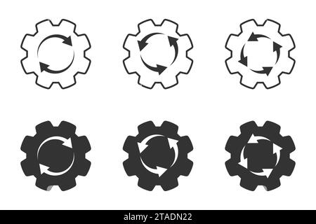 Workflow-Symbol. Satz Zahnradsymbole mit Pfeilen im Inneren. Vektorabbildung Stock Vektor
