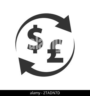 Dollar- und Pfund-Symbole mit Pfeilen. Symbol für den Währungsumtausch. Illustration des flachen Vektors. Stock Vektor