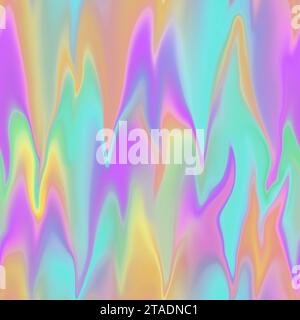 Holographisches Nahtloses Muster. Die Wirkung der fließenden irisierenden Flüssigkeit. Psychedelischer Effekt. Märchen Einhorn Trend Hintergrund. 90s Mode. Stockfoto