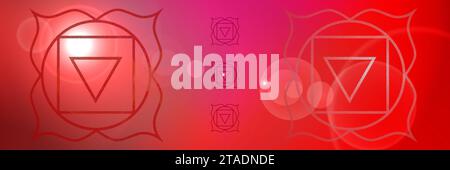 Hintergrund des Wurzelchakras, ein Zeichen eines spirituellen Energiezentrums im menschlichen Körper Stockfoto