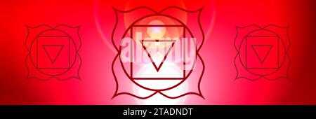 Hintergrund des Wurzelchakras, ein Zeichen eines spirituellen Energiezentrums im menschlichen Körper Stockfoto