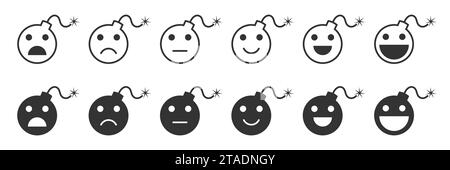 Set von Bewertungsgesichtern für Emotionsbomben. Emoticon-Symbole explodieren. Vektorabbildung Stock Vektor