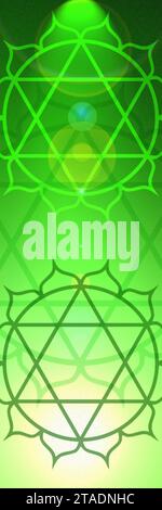 Hintergrund des Herzchakras, ein Zeichen eines spirituellen Energiezentrums im menschlichen Körper Stockfoto