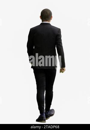 Junger Mann in vollem Wachstum. Isoliert auf weißem Hintergrund. Blick von hinten Stockfoto