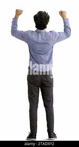 Junger Mann in vollem Wachstum. Isoliert auf weißem Hintergrund. Blick von hinten Stockfoto