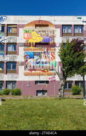 Frankreich, Allier, Lurcy-Lévis, Street Art City, dieses ehemalige Ausbildungszentrum für France Telecom ist zu einer künstlerischen Residenz geworden, die sich der städtischen Bildkunst widmet, einem Werk von Zeso Stockfoto