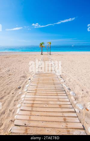 Albanien, Provinz Vlora, Dhermi, Badeort an der albanischen Riviera, Strand Drymades Stockfoto