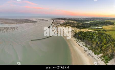 France, Pas-de-Calais (62), Opalküste, Berck-sur-mer, Aube an der Authie Bay bei Ebbe in Berck-sur-mer (Luftaufnahme) Stockfoto