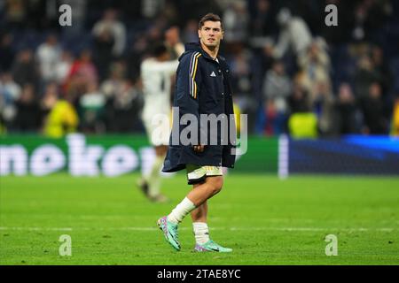 Madrid, Spanien. November 2023. Brahim Diaz von Real Madrid spielte am 29. November 2023 im Santiago Bernabeu Stadion in Madrid, Spanien, während des UEFA Champions League-Spiels, Gruppe C, zwischen Real Madrid und SCC Napoli. (Foto: Bagu Blanco/PRESSINPHOTO) Credit: PRESSINPHOTO SPORTS AGENCY/Alamy Live News Stockfoto