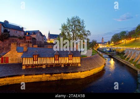 Frankreich, Morbihan, Golf von Morbihan, Vannes, die Stadtmauern, alte Waschhäuser, Fluss Marle, Kathedrale St-Pierre und Kirche Saint-Patern im Hintergrund Stockfoto