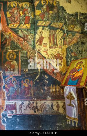 Albanien, Umgebung von Korce, Mborje, orthodoxe Kirche der Auferstehung Christi, gegründet im 9. Jahrhundert, eine der ältesten Kirchen auf dem Balkan, Fresken aus dem 14. Jahrhundert Stockfoto