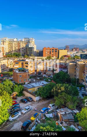 Albanien, Tirana, Panorama über die Gebäude der Stadt Stockfoto