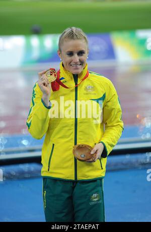 Sally Pearson Goldmedaillenzeremonie bei den 100-m-Hürden der Frauen bei den Commonwealth Games in Glasgow, Schottland, Großbritannien vom 27. Juli bis 2. August 2014. Foto von G Stockfoto